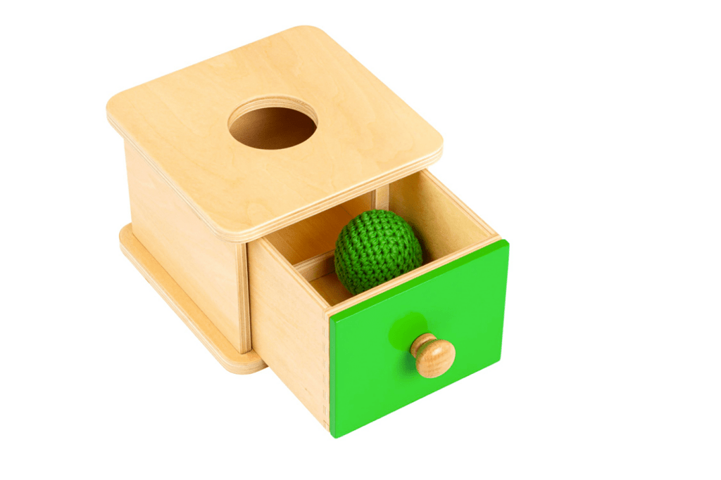 Wooden Imbucare Box with Knitted Ball