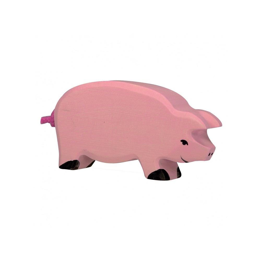 Wooden Pig Figure